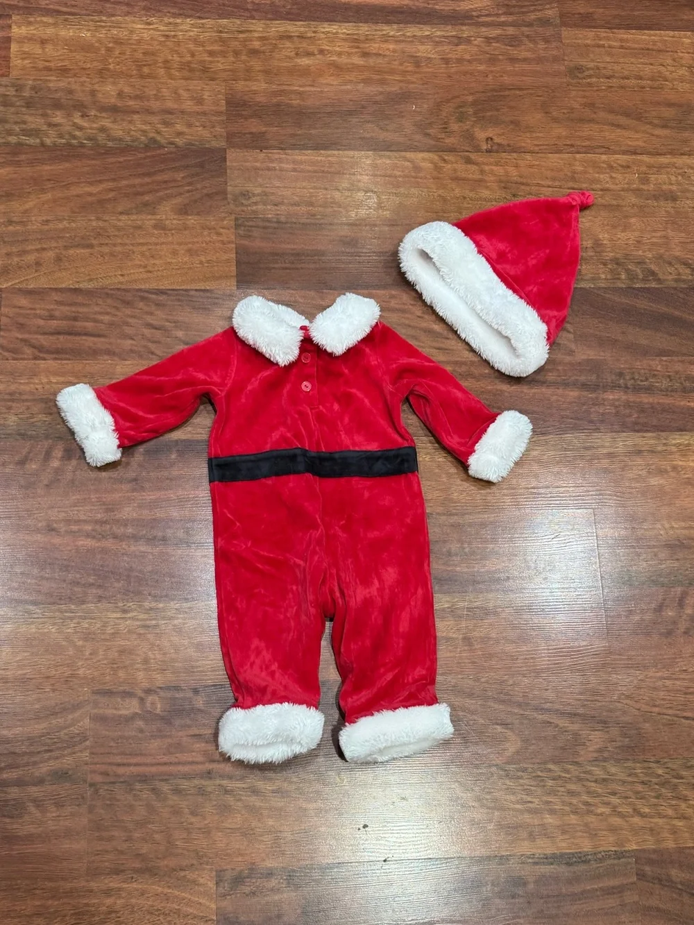 First Impressions - Baby Red Santa Suit One-Piece Holiday Costume with Hat